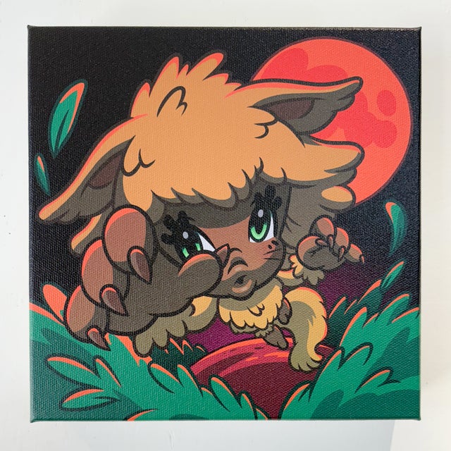 アクリル絵　オリジナル作品　キャンバス　イラストレーション ひまわりの咲く丘」アクリル画 原画 キャンバス 25cm角サイズ